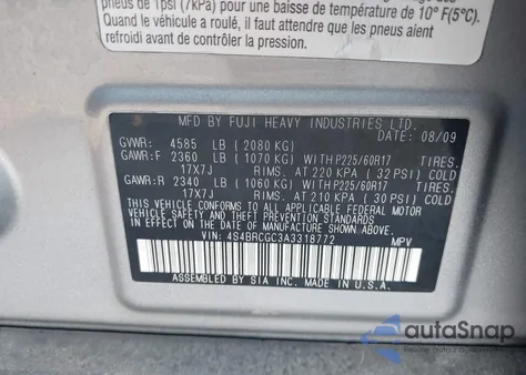 2010 Subaru Outback 2.5I Premium z USA, uszkodzony, nr VIN 4S4BRCGC3A3318772